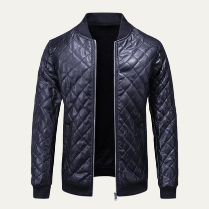 Warm Quilted Leather Men's Bomber Jacket