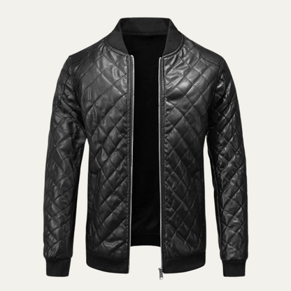 Warm Quilted Leather Men's Bomber Jacket