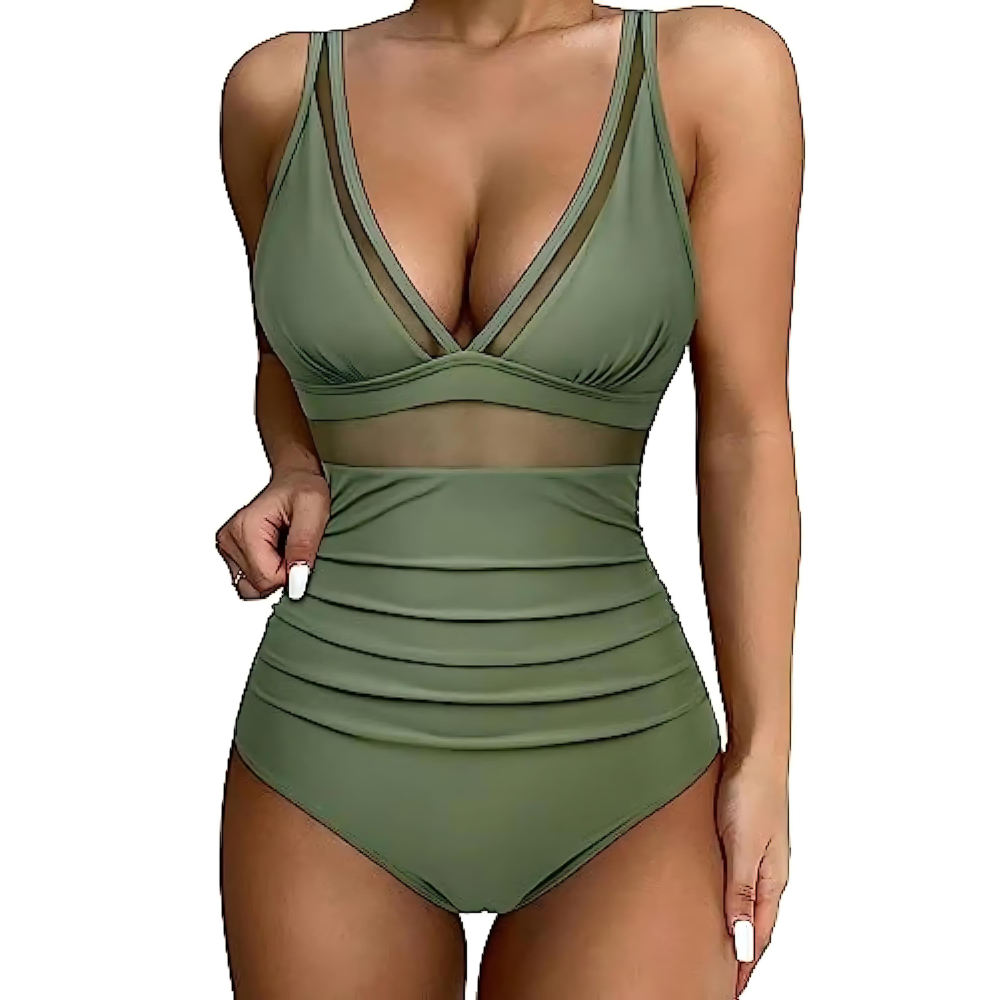 Women's Slimming Swimsuit with Mesh Panels and High Legs
