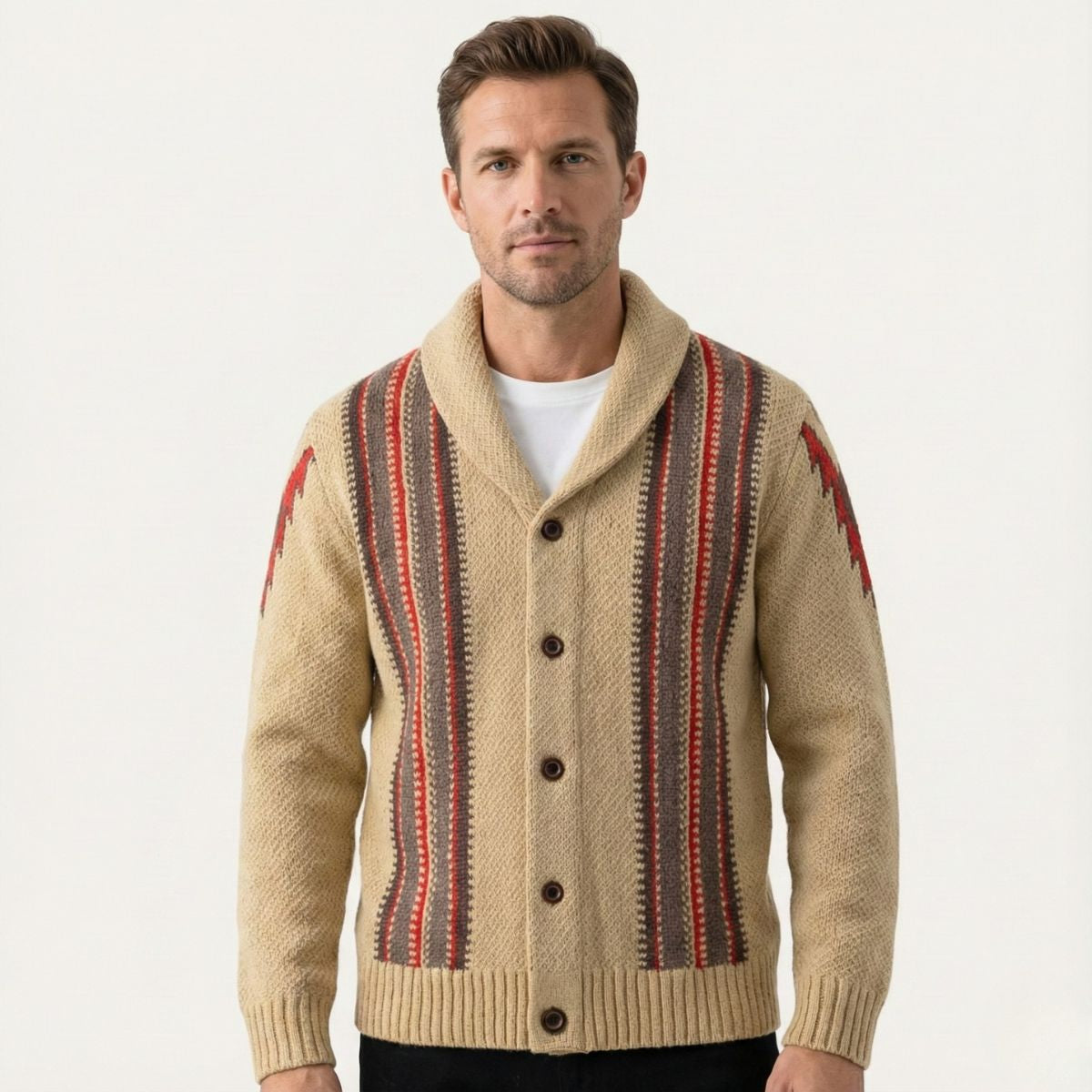 Classic Striped Crew Neck Men's Cardigan Sweater