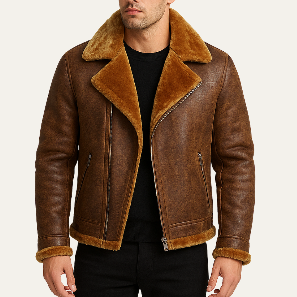 Warm Mens Leather Flight Jacket