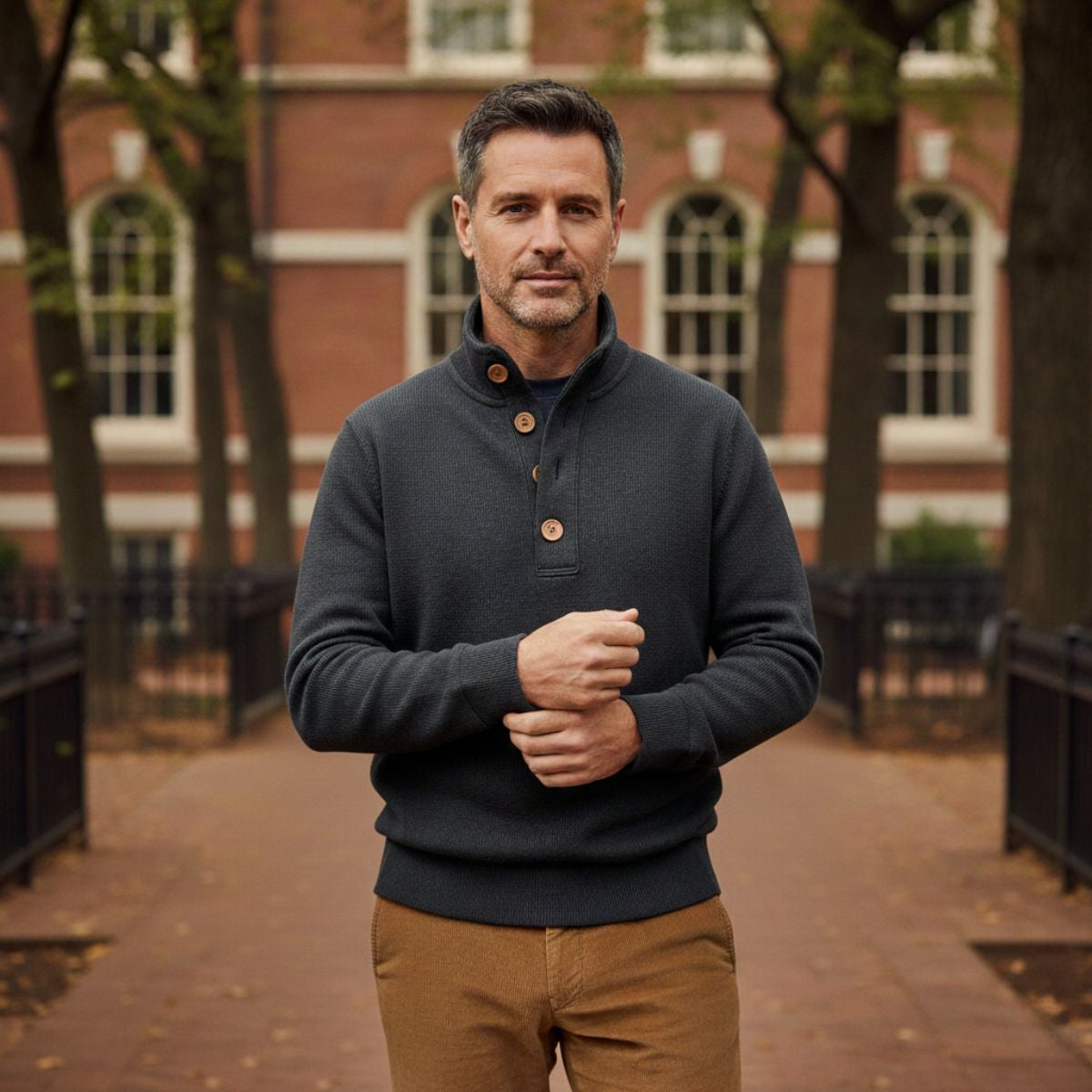 Premium Men's Charcoal Crew Neck Knit Sweater
