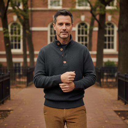 Premium Men's Charcoal Crew Neck Knit Sweater