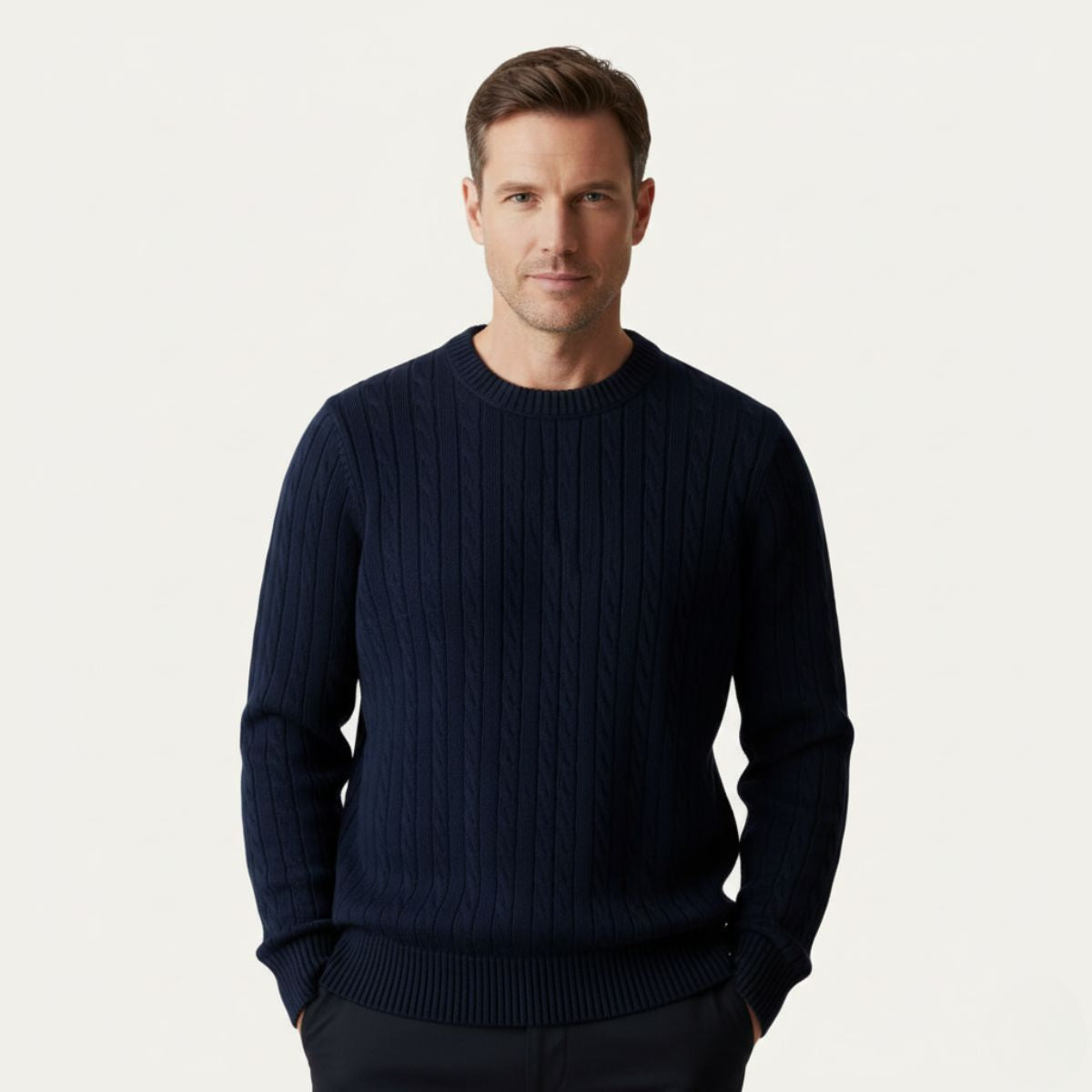 Luxury Men's Navy Blue Merino Wool Sweater