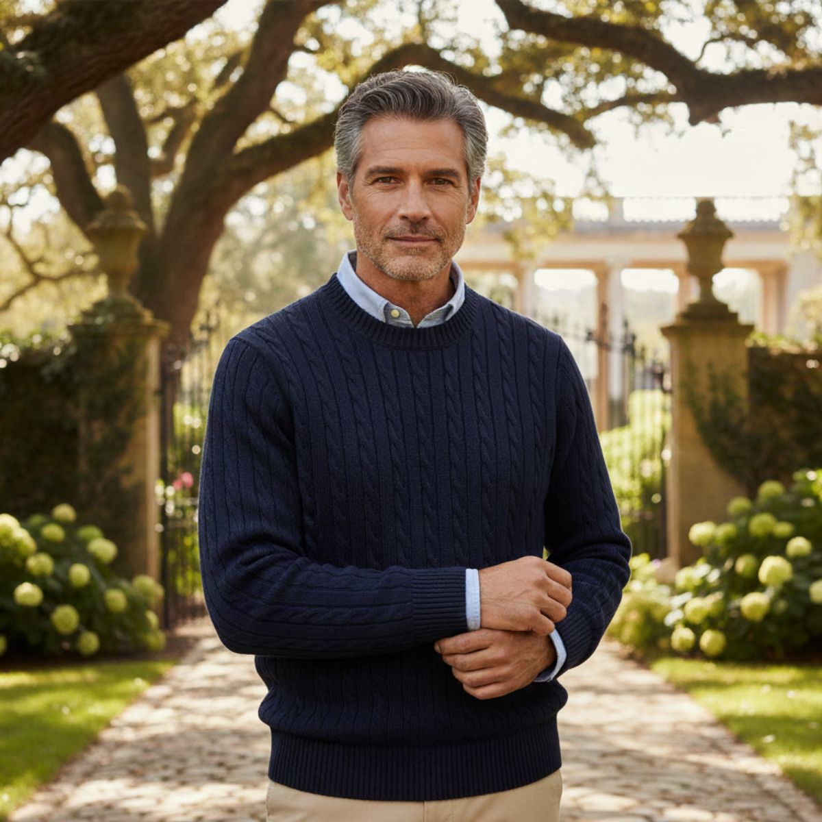 Luxury Men's Navy Blue Merino Wool Sweater