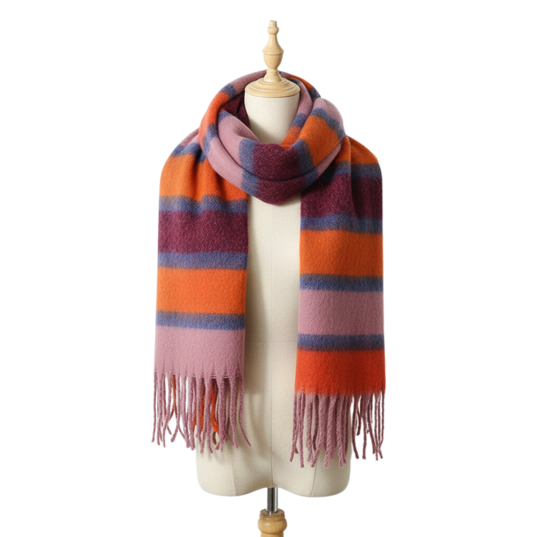 Large Striped Fringe Scarf