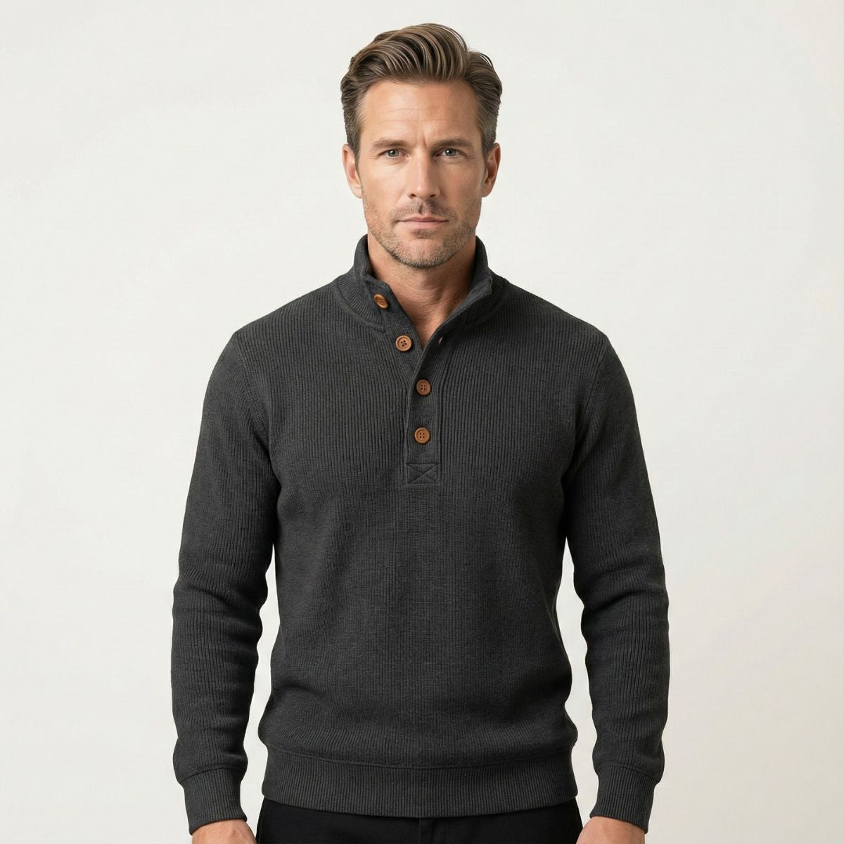 Premium Men's Charcoal Crew Neck Knit Sweater