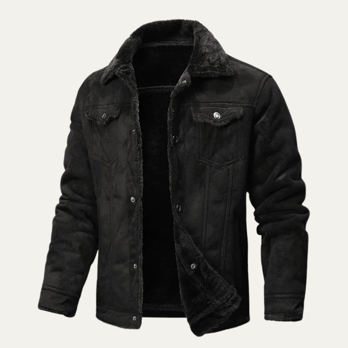 Warm Men's Sheepskin Leather Biker Jacket