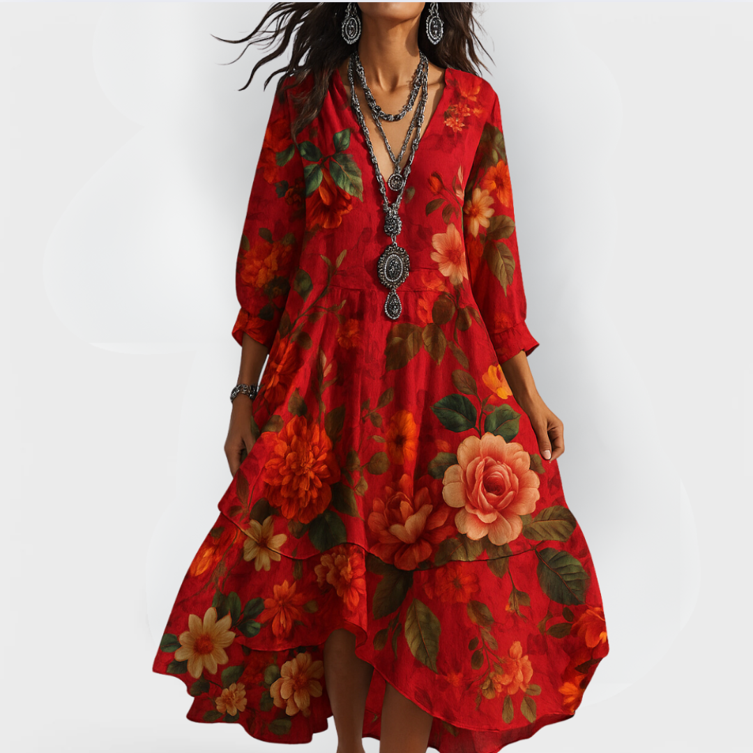Ladies Elegant Long Sleeve Floral Maxi Dress