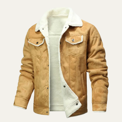 Warm Men's Sheepskin Leather Biker Jacket