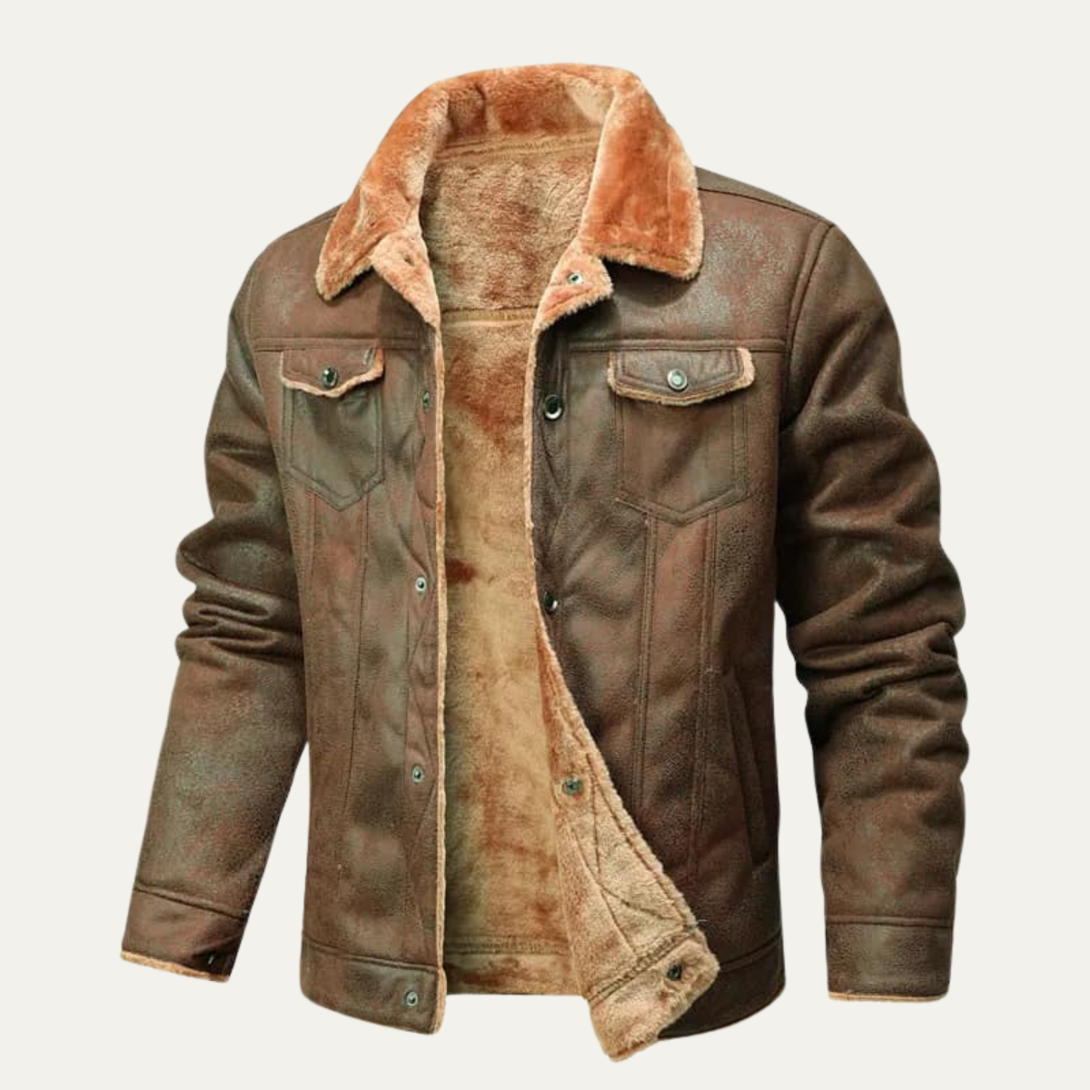 Warm Men's Sheepskin Leather Biker Jacket