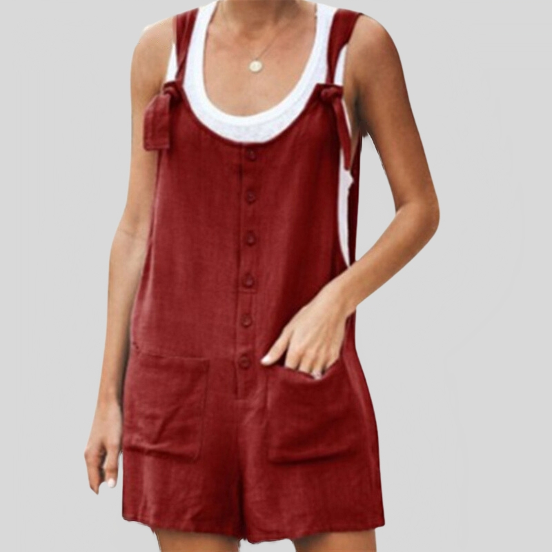 Women's Sleeveless Jumpsuit with Wide Straps and Pockets - Nocini