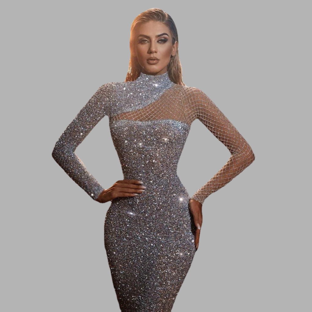 Glittery Off-The-Shoulder Party Dress - Olytrend