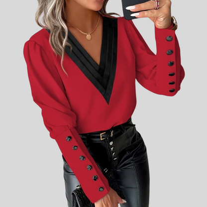 Women's Classic Relaxed Fit Blouse with Flared Sleeves - Olytrend