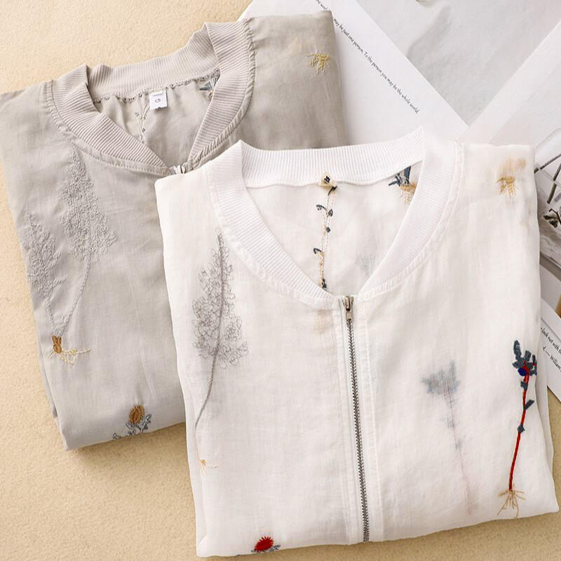 Casual Floral Embroidered Bomber Jacket