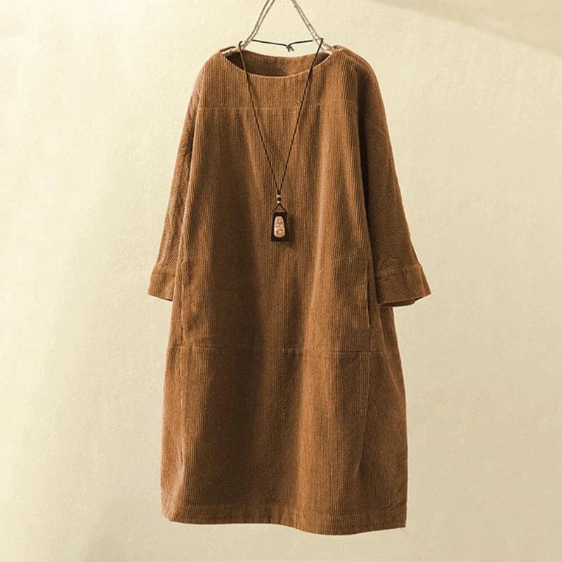 Relaxed Fit Corduroy Dress with Soft Sleeves
