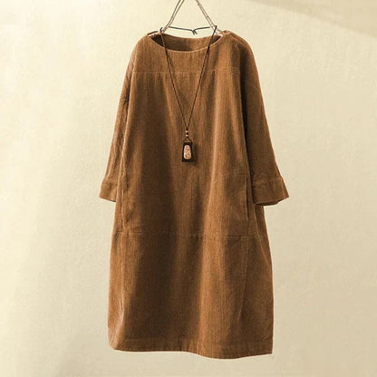 Relaxed Fit Corduroy Dress with Soft Sleeves
