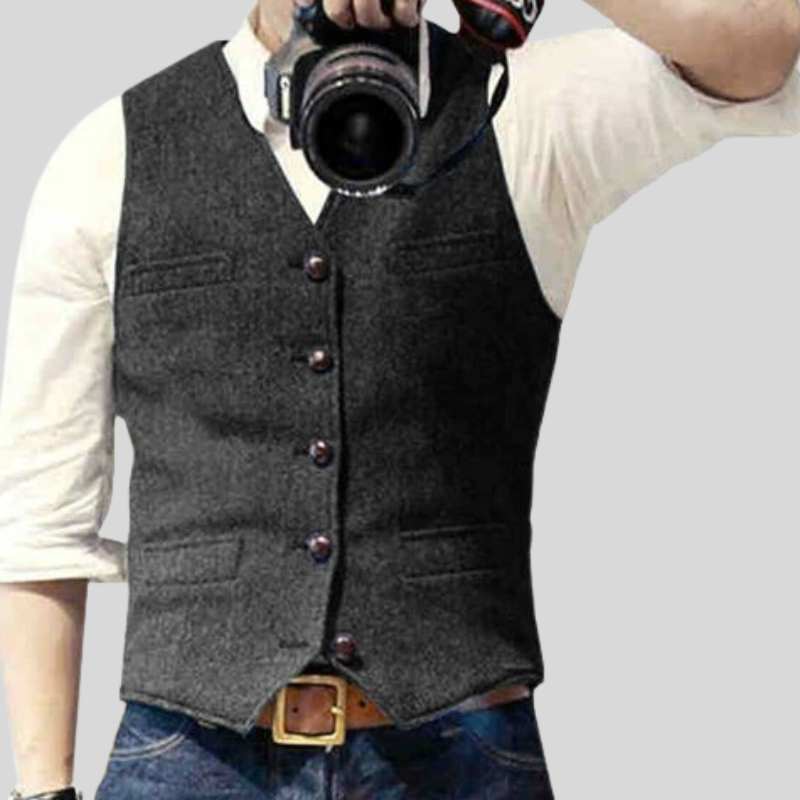Slim Fit Mens Vest with V Neck and Buttons