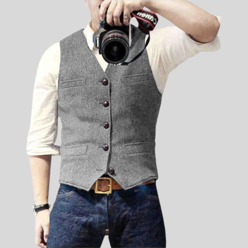 Slim Fit Mens Vest with V Neck and Buttons