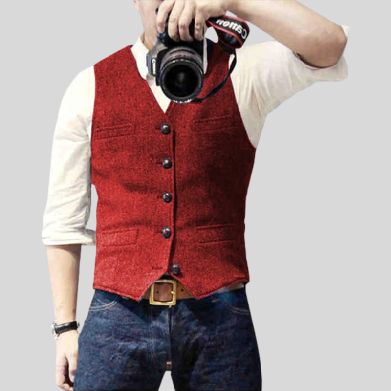 Slim Fit Mens Vest with V Neck and Buttons