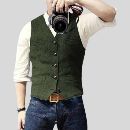 Slim Fit Mens Vest with V Neck and Buttons