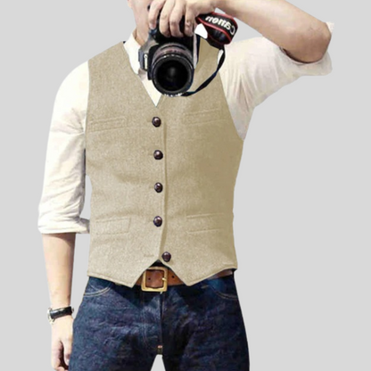 Slim Fit Mens Vest with V Neck and Buttons