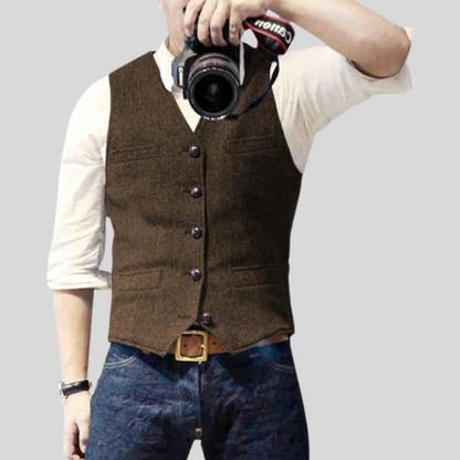 Slim Fit Mens Vest with V Neck and Buttons
