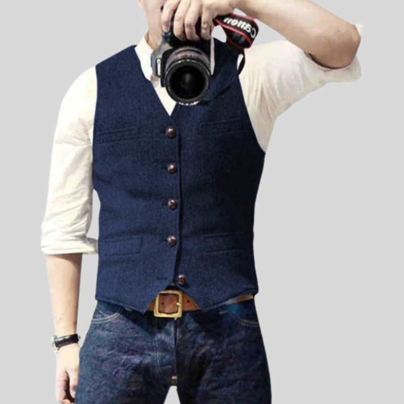 Slim Fit Mens Vest with V Neck and Buttons - Nocini