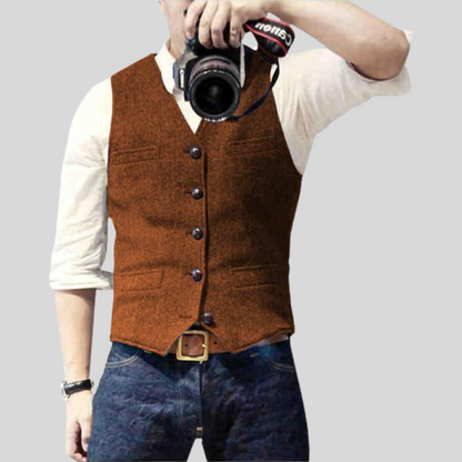 Slim Fit Mens Vest with V Neck and Buttons
