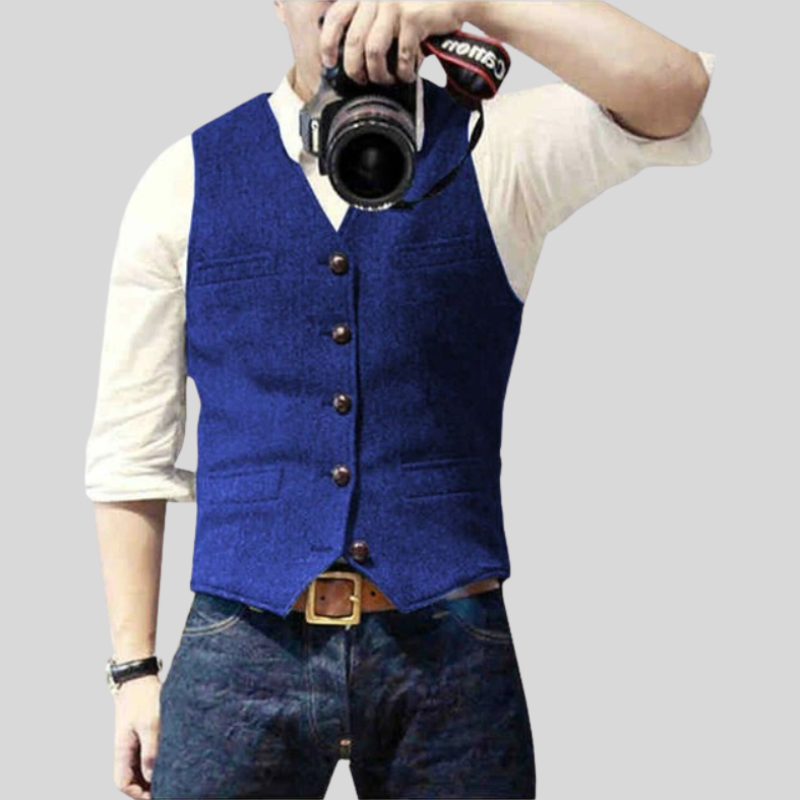 Slim Fit Mens Vest with V Neck and Buttons