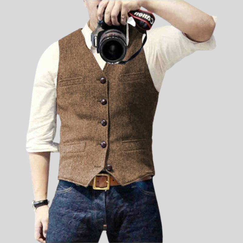 Slim Fit Mens Vest with V Neck and Buttons