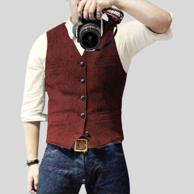 Slim Fit Mens Vest with V Neck and Buttons