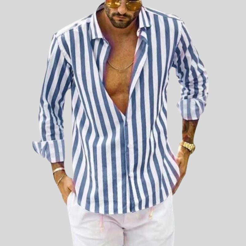 Men's Striped Button Down Long Sleeve Shirt