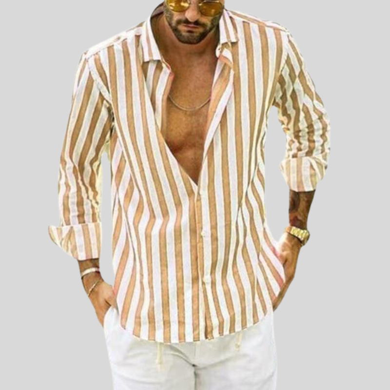 Men's Striped Button Down Long Sleeve Shirt