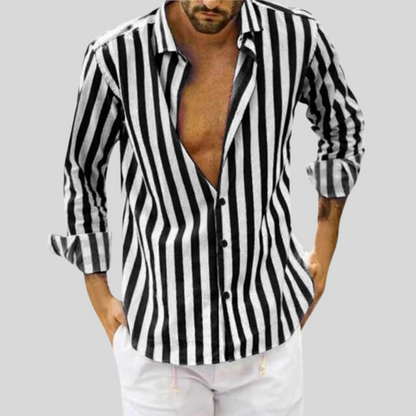 Men's Striped Button Down Long Sleeve Shirt - Nocini