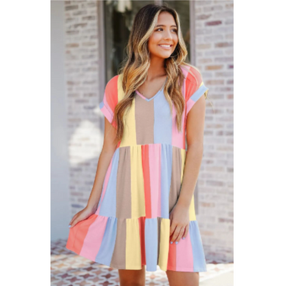 Short Sleeve V-Neck A-Line Casual Dress - Nocini