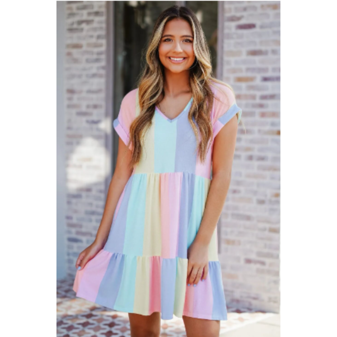 Short Sleeve V-Neck A-Line Casual Dress