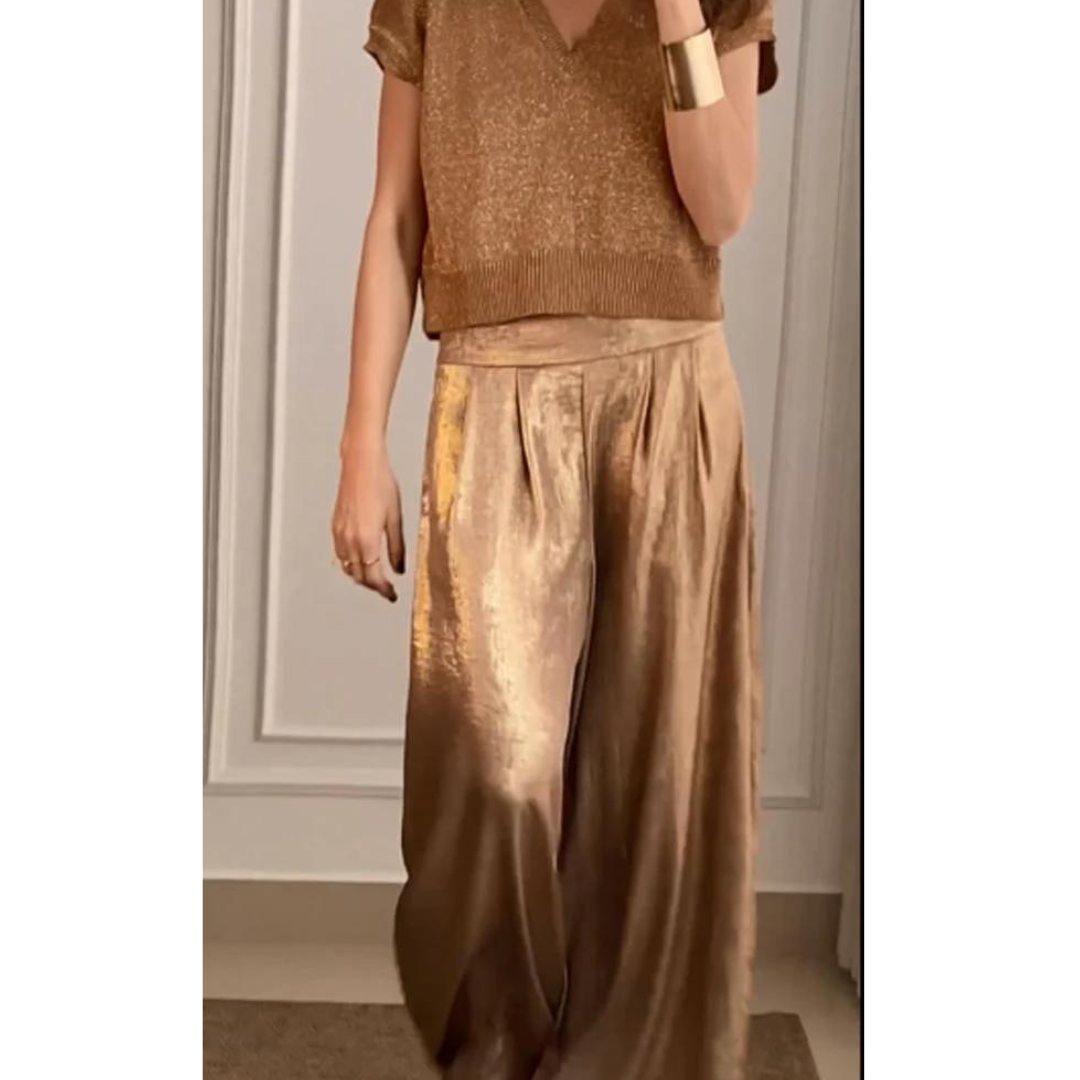 Soft V-Neck Sweater and Wide Leg Pants Set for Women - Nocini