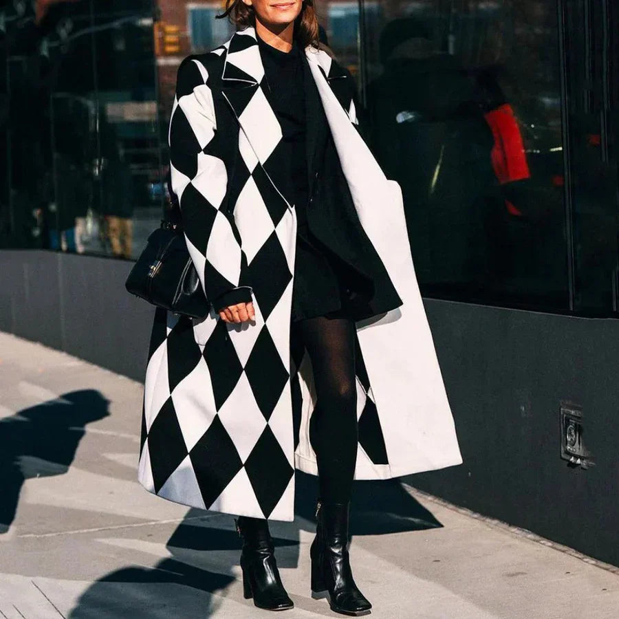 Women's Casual Wool Coat with Classic Pattern
