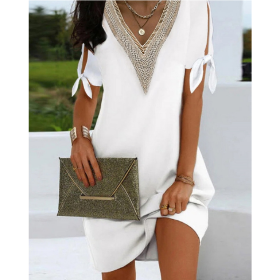 Loose Fit V Neck Summer Tunic Dress - Nocini