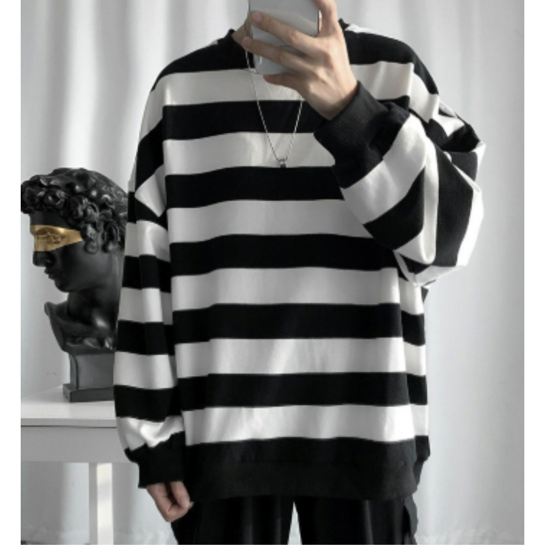 Relaxed Fit Men's Striped Crew Sweater