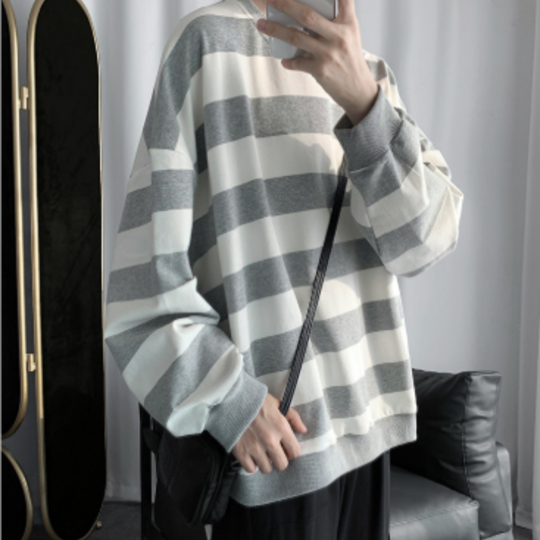 Relaxed Fit Men's Striped Crew Sweater - Nocini