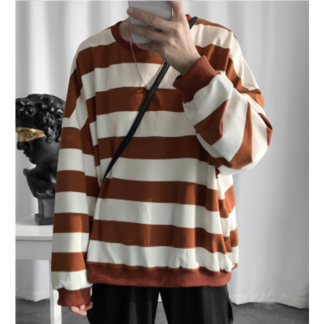 Relaxed Fit Men's Striped Crew Sweater