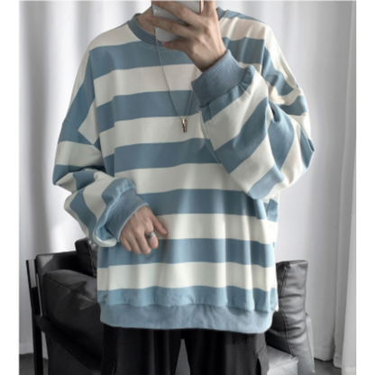 Relaxed Fit Men's Striped Crew Sweater