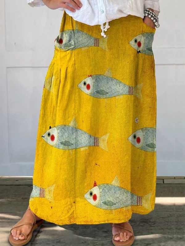 Retro Fish Pattern Mini Pocket Skirt - Olytrend