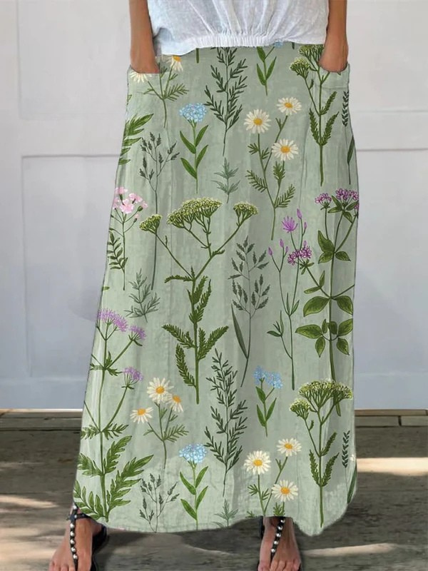 Colorful Floral Print A-Line Pocket Skirt - Olytrend