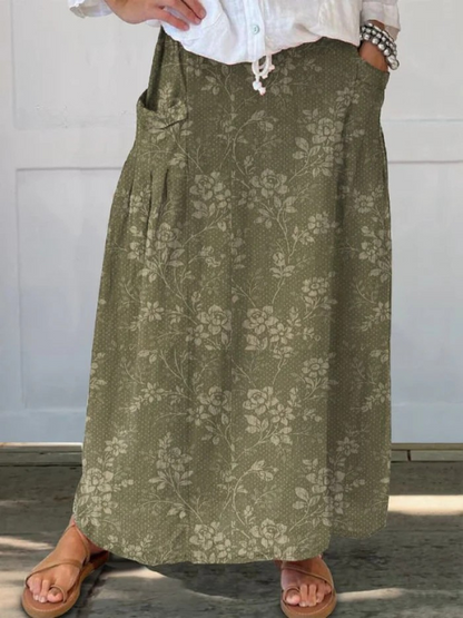 Ladies Classic Floral A-Line Pocket Skirt - Olytrend