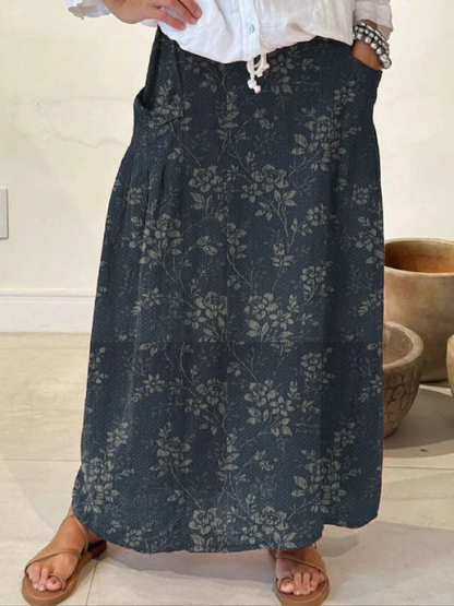 Ladies Classic Floral A-Line Pocket Skirt