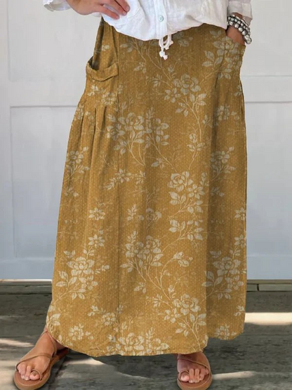 Ladies Classic Floral A-Line Pocket Skirt