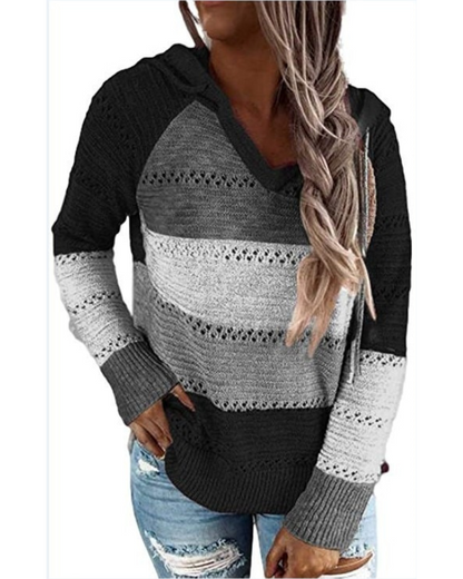 Stylish Multi Stripe Hooded Sweater